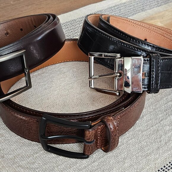Leather belts bundle Black dark and light brown w/ silver and/or black buckle